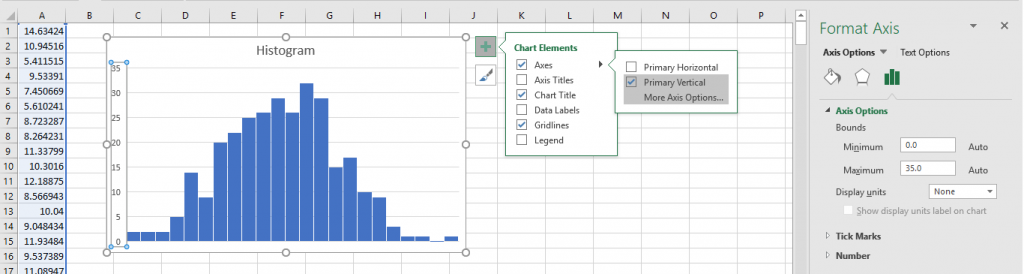 Diagram of a histogram in Excel