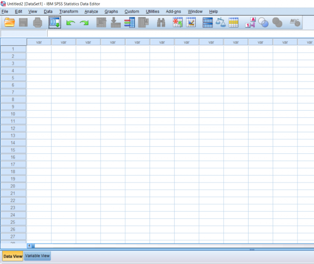Screenshot of blank SPSS document