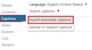 Screenshot showing Import automatic captions button