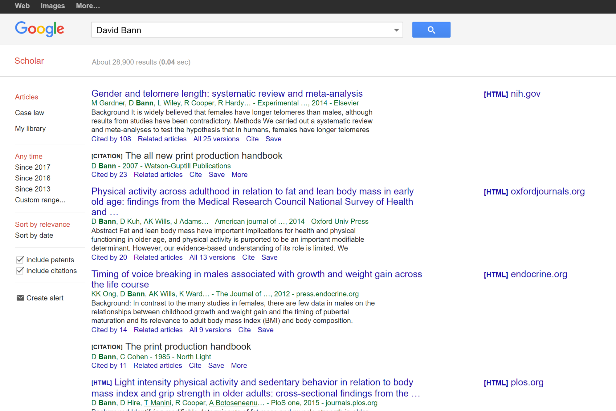 google scholar search results for david bann