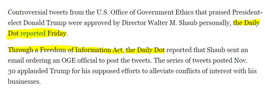 Text from Daily Dot, with sentences highlighted.
