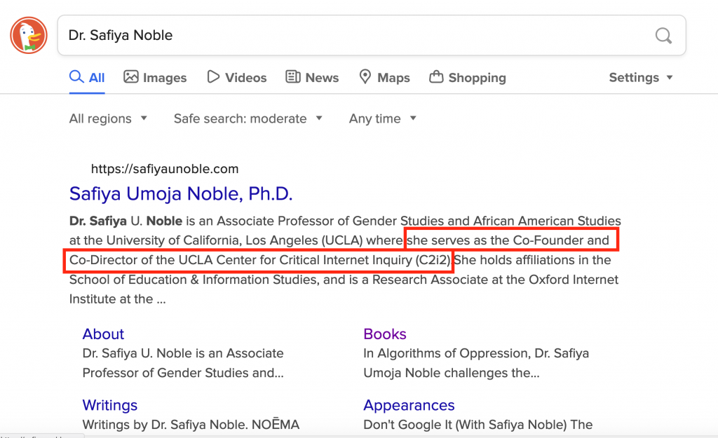 duckduckgo search results for Safiya Noble 2