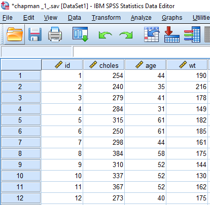 Screenshot of SPSS data