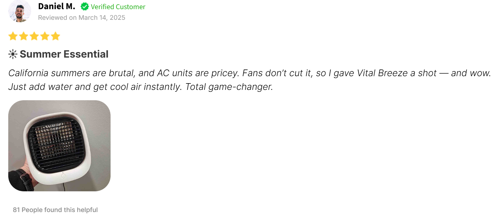 Vital Breeze AC Customer Reviews