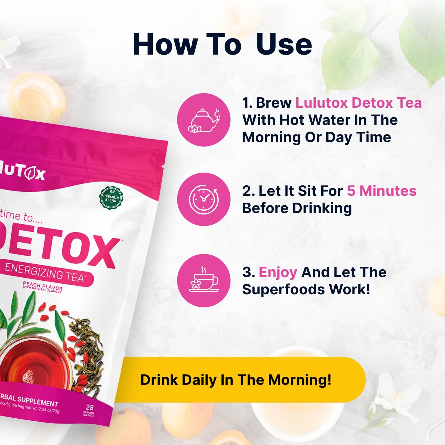 Steps to use Lulutox Detox Tea